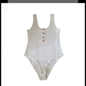 H&M Ribbed Bodysuit Textured Ivory Sleeveless Top High Cut Bottom NWOT Size M